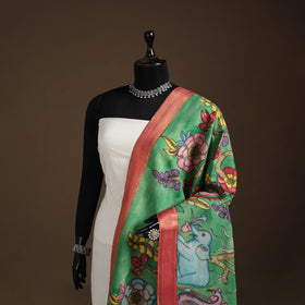 Srikalahasti Pen Work Kalamkari Bangalore Silk Floral Handpainted Dupatta 36