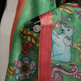 Srikalahasti Pen Work Kalamkari Bangalore Silk Floral Handpainted Dupatta 36