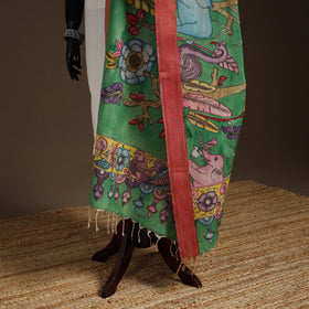 Srikalahasti Pen Work Kalamkari Bangalore Silk Floral Handpainted Dupatta 36