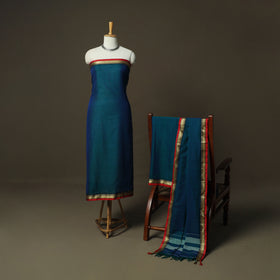 Green - Dharwad Woven Mercerised Cotton 3pc Unstitched Dress Material Suit Set 51