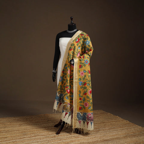 Srikalahasti Pen Work Kalamkari Bangalore Silk Floral Handpainted Dupatta 37