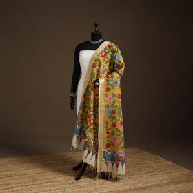 Srikalahasti Pen Work Kalamkari Bangalore Silk Floral Handpainted Dupatta 37