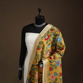 Srikalahasti Pen Work Kalamkari Bangalore Silk Floral Handpainted Dupatta 37