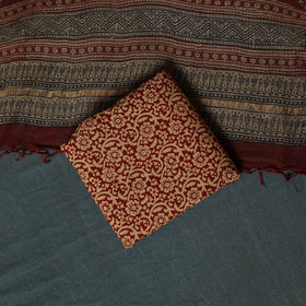 Bagh Hand Block Print Natural Dyed Kota Doria Cotton 3pc Unstitched Dress Material Suit Set 20