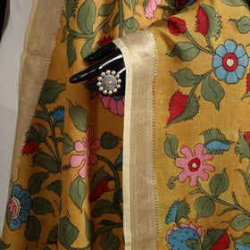 Srikalahasti Pen Work Kalamkari Bangalore Silk Floral Handpainted Dupatta 37