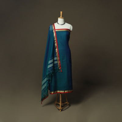 Green - Dharwad Woven Mercerised Cotton 3pc Unstitched Dress Material Suit Set 51