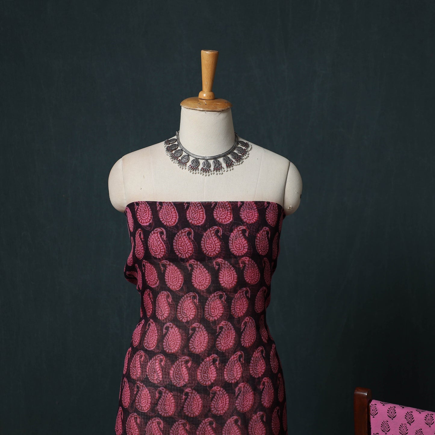 Bagh Hand Block Print Natural Dyed Kota Doria Cotton 3pc Unstitched Dress Material Suit Set 21