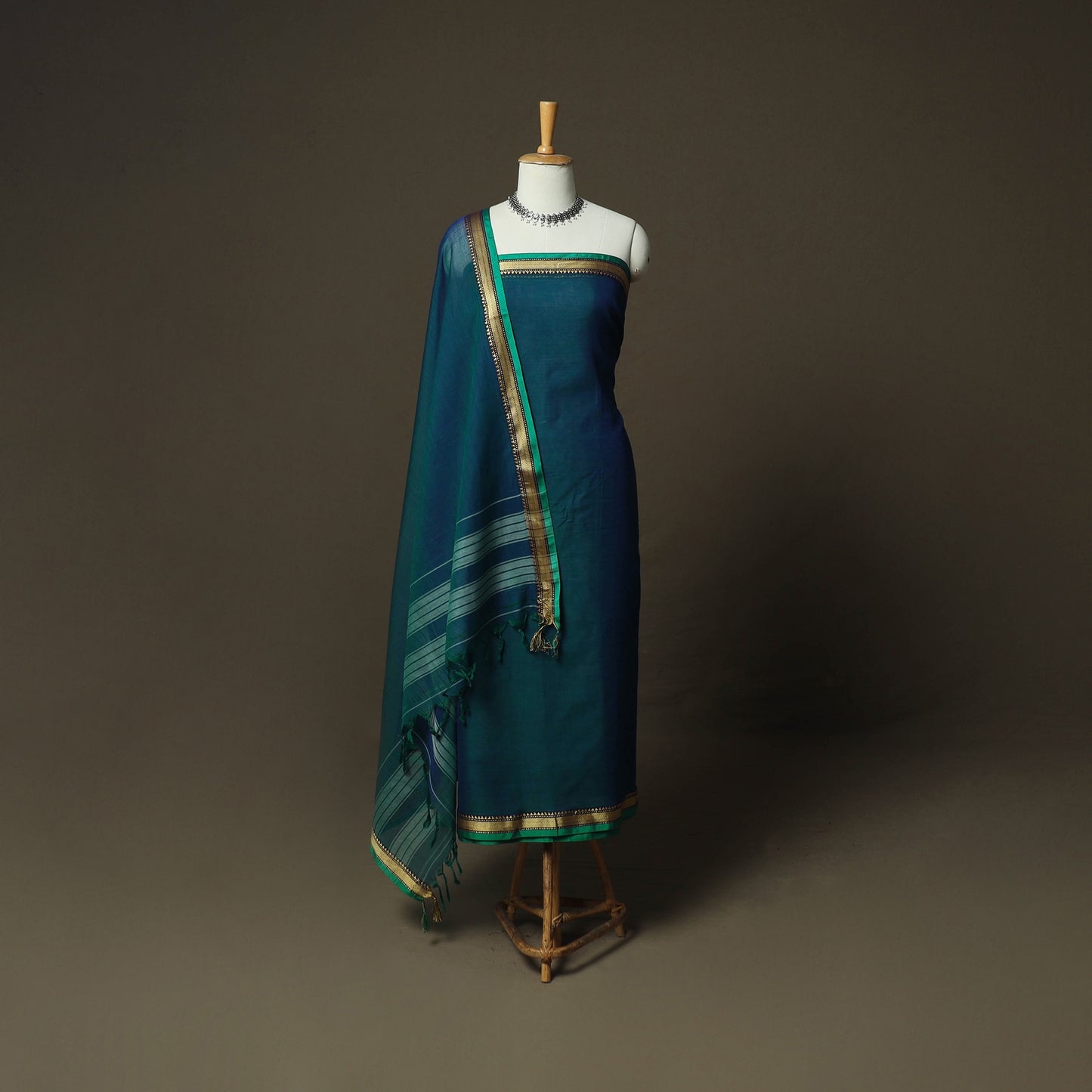 Green - Dharwad Woven Mercerised Cotton 3pc Unstitched Dress Material Suit Set 53
