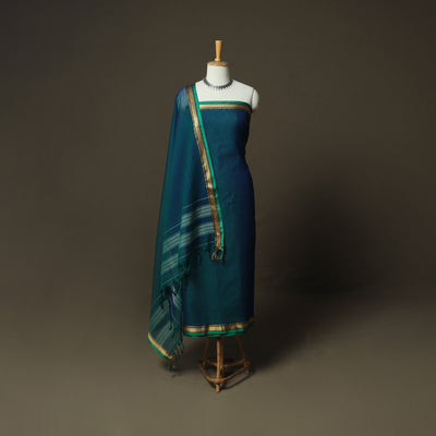 Green - Dharwad Woven Mercerised Cotton 3pc Unstitched Dress Material Suit Set 53
