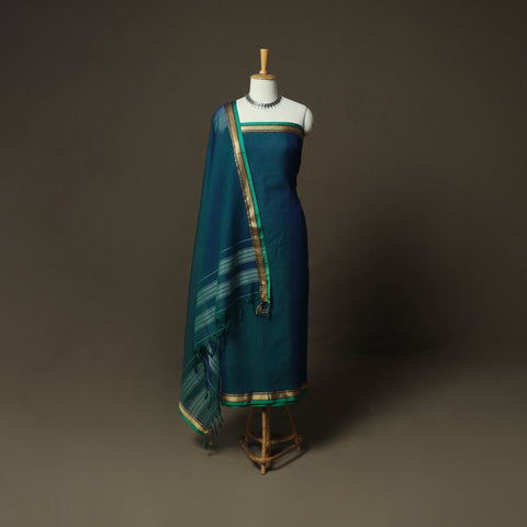 Green - Dharwad Woven Mercerised Cotton 3pc Unstitched Dress Material Suit Set 53
