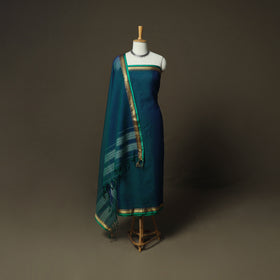Green - Dharwad Woven Mercerised Cotton 3pc Unstitched Dress Material Suit Set 53