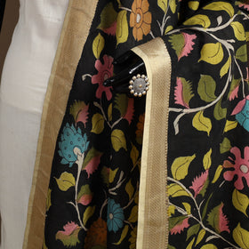 Srikalahasti Pen Work Kalamkari Bangalore Silk Floral Handpainted Dupatta 38