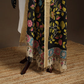 Srikalahasti Pen Work Kalamkari Bangalore Silk Floral Handpainted Dupatta 38