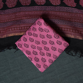 Bagh Hand Block Print Natural Dyed Kota Doria Cotton 3pc Unstitched Dress Material Suit Set 21