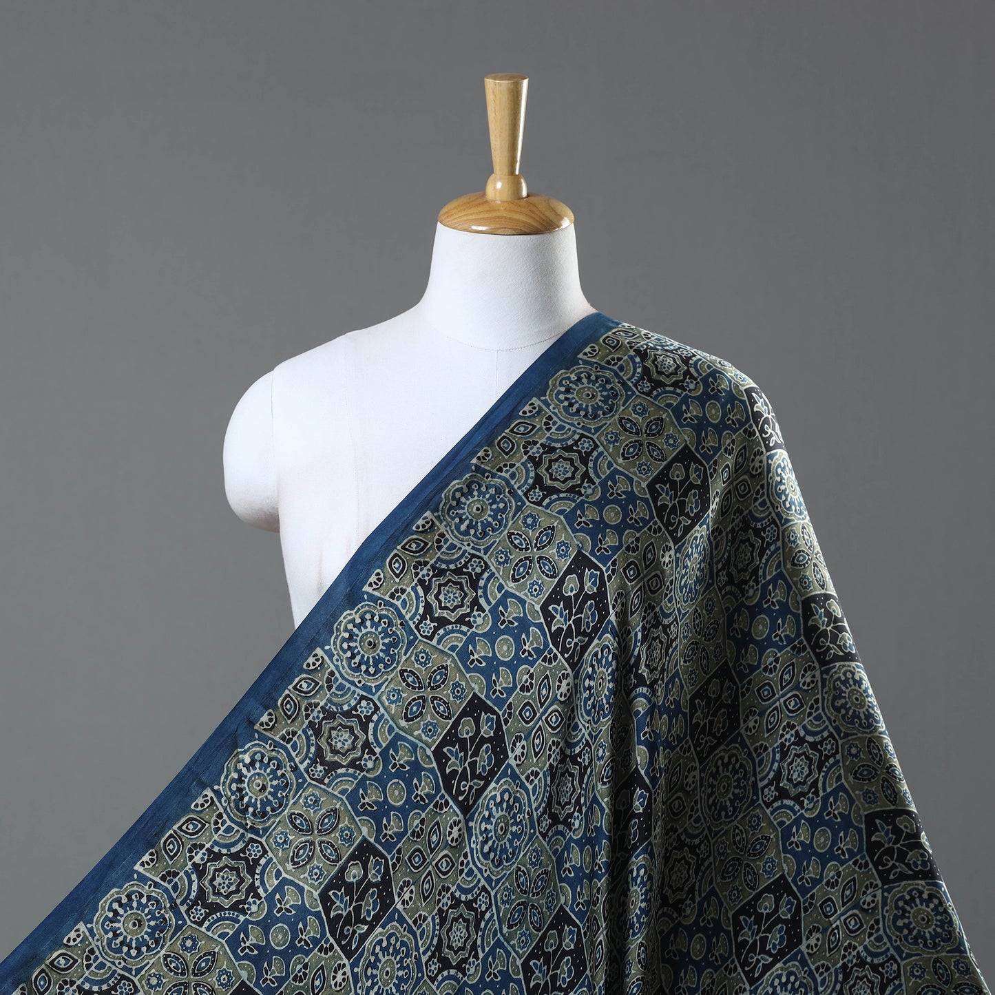 Blue - Modal Silk Ajrakh Print Fabric 14