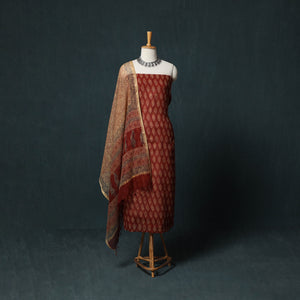 Maroon - Bagh Hand Block Print Natural Dyed Kota Doria Cotton 3pc Unstitched Dress Material Suit Set 22
