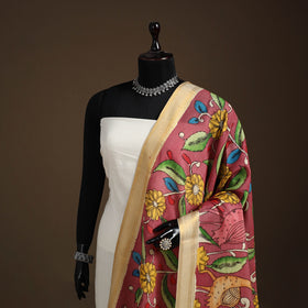 Srikalahasti Pen Work Kalamkari Bangalore Silk Floral Handpainted Dupatta 39