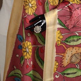 Srikalahasti Pen Work Kalamkari Bangalore Silk Floral Handpainted Dupatta 39