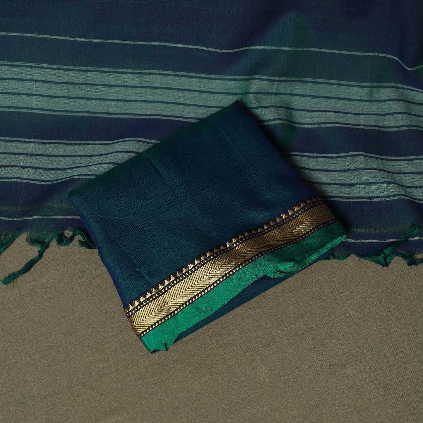 Green - Dharwad Woven Mercerised Cotton 3pc Unstitched Dress Material Suit Set 53
