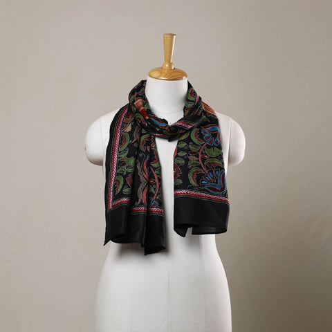 Black - Handloom Silk Bengal Kantha Work Stole 34