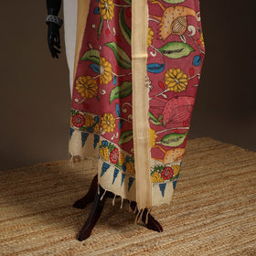Srikalahasti Pen Work Kalamkari Bangalore Silk Floral Handpainted Dupatta 39