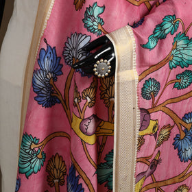 Srikalahasti Pen Work Kalamkari Bangalore Silk Floral Handpainted Dupatta 40