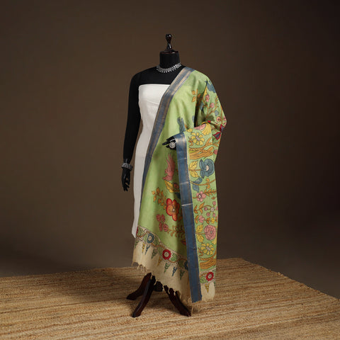 Srikalahasti Pen Work Kalamkari Bangalore Silk Floral Handpainted Dupatta 41