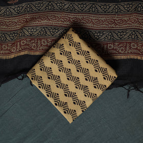 Bagh Hand Block Print Natural Dyed Kota Doria Cotton 3pc Unstitched Dress Material Suit Set 23