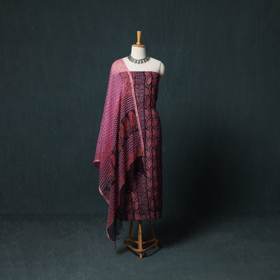 Bagh Hand Block Print Natural Dyed Kota Doria Cotton 3pc Unstitched Dress Material Suit Set 24