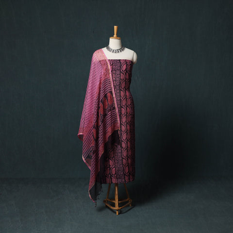 Bagh Hand Block Print Natural Dyed Kota Doria Cotton 3pc Unstitched Dress Material Suit Set 24