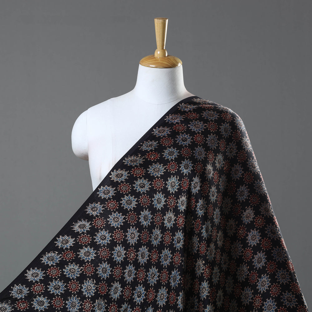 Black - Modal Silk Ajrakh Print Fabric 01