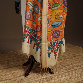 Srikalahasti Pen Work Kalamkari Bangalore Silk Floral Handpainted Dupatta 42