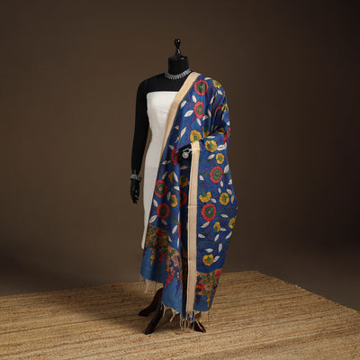 Srikalahasti Pen Work Kalamkari Bangalore Silk Floral Handpainted Dupatta 43