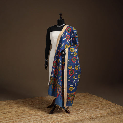 Srikalahasti Pen Work Kalamkari Bangalore Silk Floral Handpainted Dupatta 43