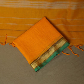 Orange - Dharwad Woven Mercerised Cotton 3pc Unstitched Dress Material Suit Set 56