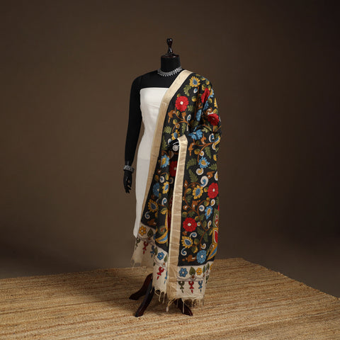 Srikalahasti Pen Work Kalamkari Bangalore Silk Floral Handpainted Dupatta 44