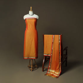 Orange - Dharwad Woven Mercerised Cotton 3pc Unstitched Dress Material Suit Set 57