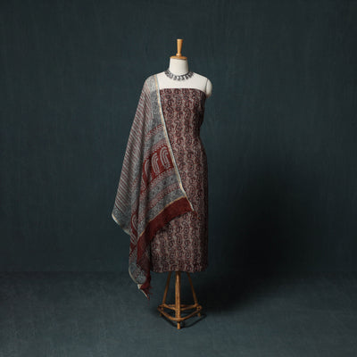Bagh Hand Block Print Natural Dyed Kota Doria Cotton 3pc Unstitched Dress Material Suit Set 25