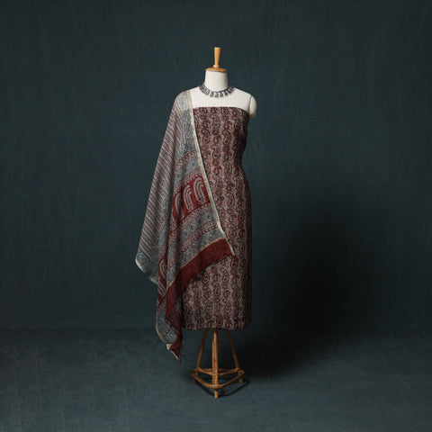Bagh Hand Block Print Natural Dyed Kota Doria Cotton 3pc Unstitched Dress Material Suit Set 25