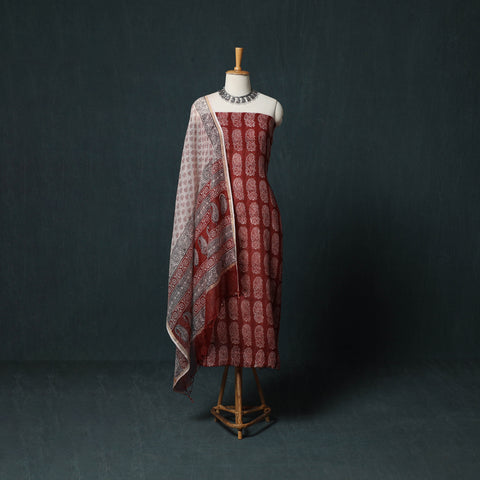 Bagh Hand Block Print Natural Dyed Kota Doria Cotton 3pc Unstitched Dress Material Suit Set 26
