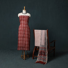 Bagh Hand Block Print Natural Dyed Kota Doria Cotton 3pc Unstitched Dress Material Suit Set 26