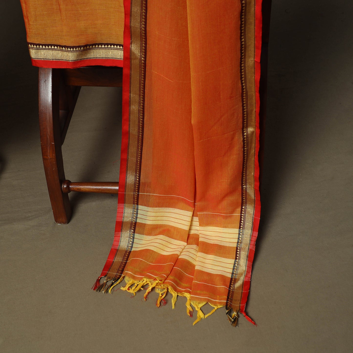 Orange - Dharwad Woven Mercerised Cotton 3pc Unstitched Dress Material Suit Set 57