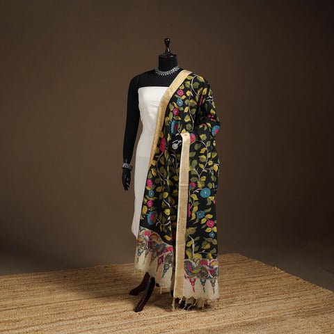 Srikalahasti Pen Work Kalamkari Bangalore Silk Floral Handpainted Dupatta 45