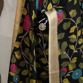 Srikalahasti Pen Work Kalamkari Bangalore Silk Floral Handpainted Dupatta 45