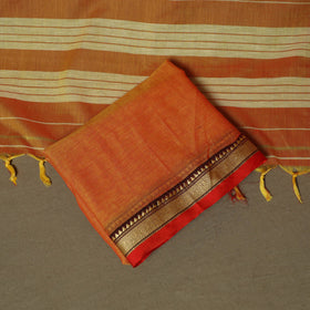 Orange - Dharwad Woven Mercerised Cotton 3pc Unstitched Dress Material Suit Set 57