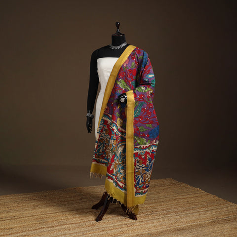 Srikalahasti Pen Work Kalamkari Bangalore Silk Figure Handpainted Dupatta 46