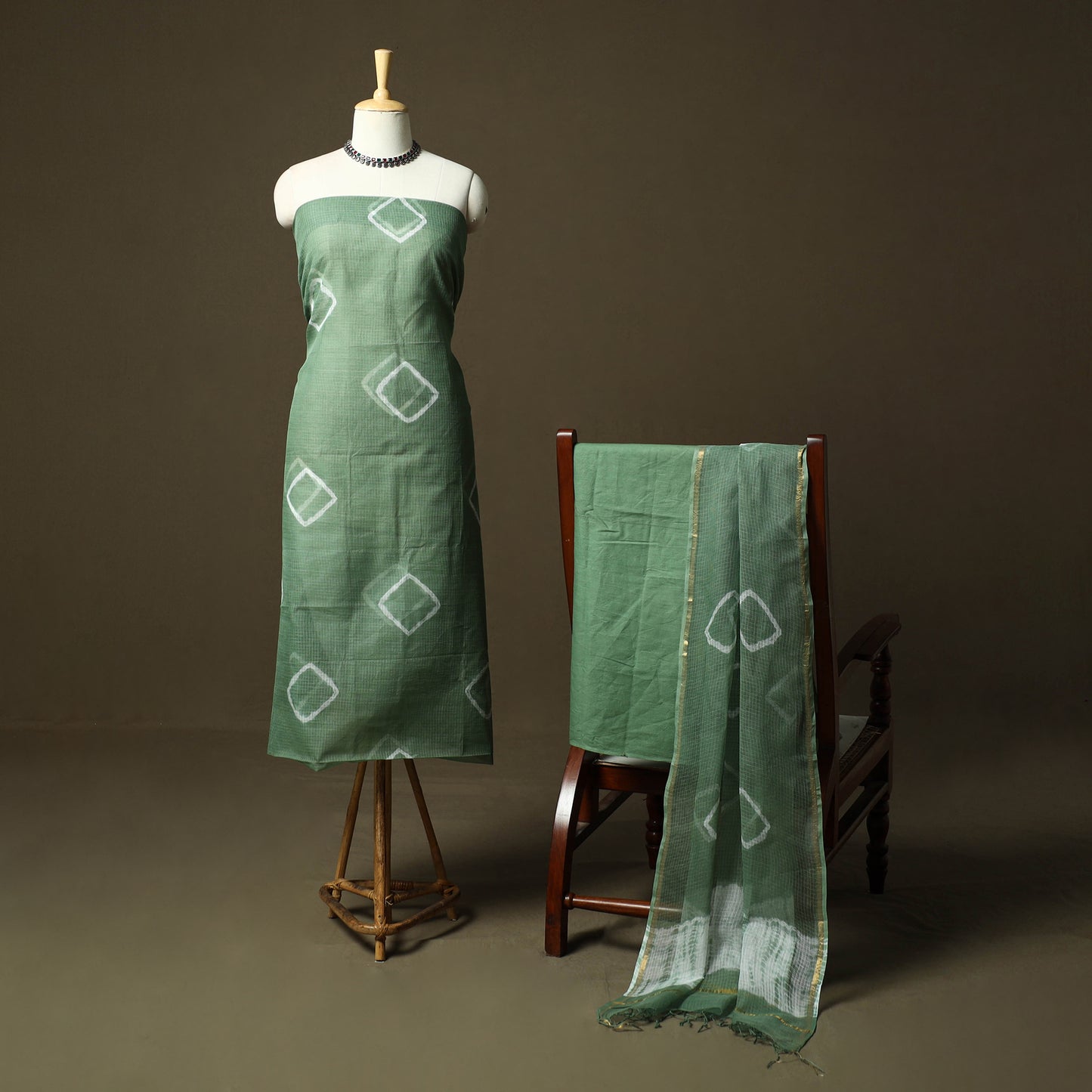 Kota Doria Cotton Shibori Tie-Dye 3pc Unstitched Dress Material 04