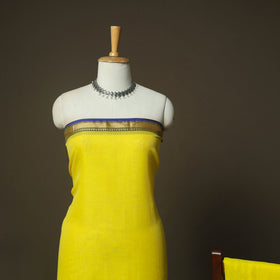 Yellow - Dharwad Woven Mercerised Cotton 3pc Unstitched Dress Material Suit Set 58