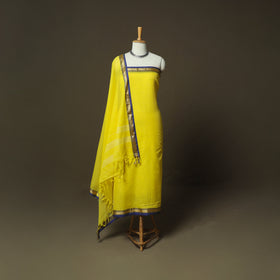 Yellow - Dharwad Woven Mercerised Cotton 3pc Unstitched Dress Material Suit Set 58