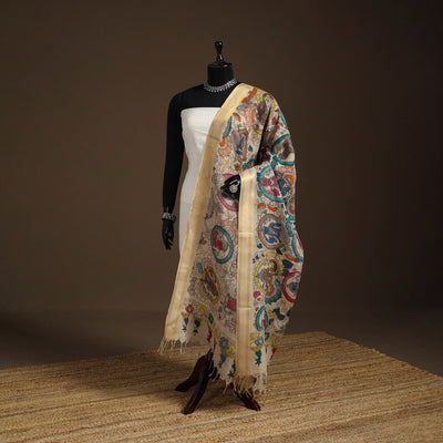 Srikalahasti Pen Work Kalamkari Bangalore Silk Figure Handpainted Dupatta 47